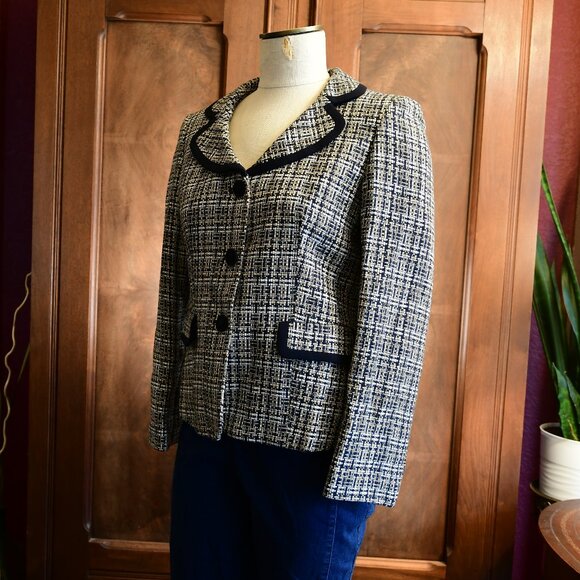 Le Suit Petite Women's Blazer, Navy Blue and Grey Size 10P NWT - Picture 2 of 5